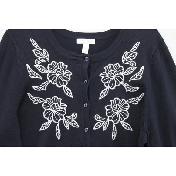 Charter Club Cardigan Women's 2X Black Floral Embroidered Long Sleeve Button Up - Picture 2 of 7